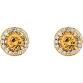 14K Yellow 4.5 mm Natural Citrine & 1/6 CTW Natural Diamond Earrings